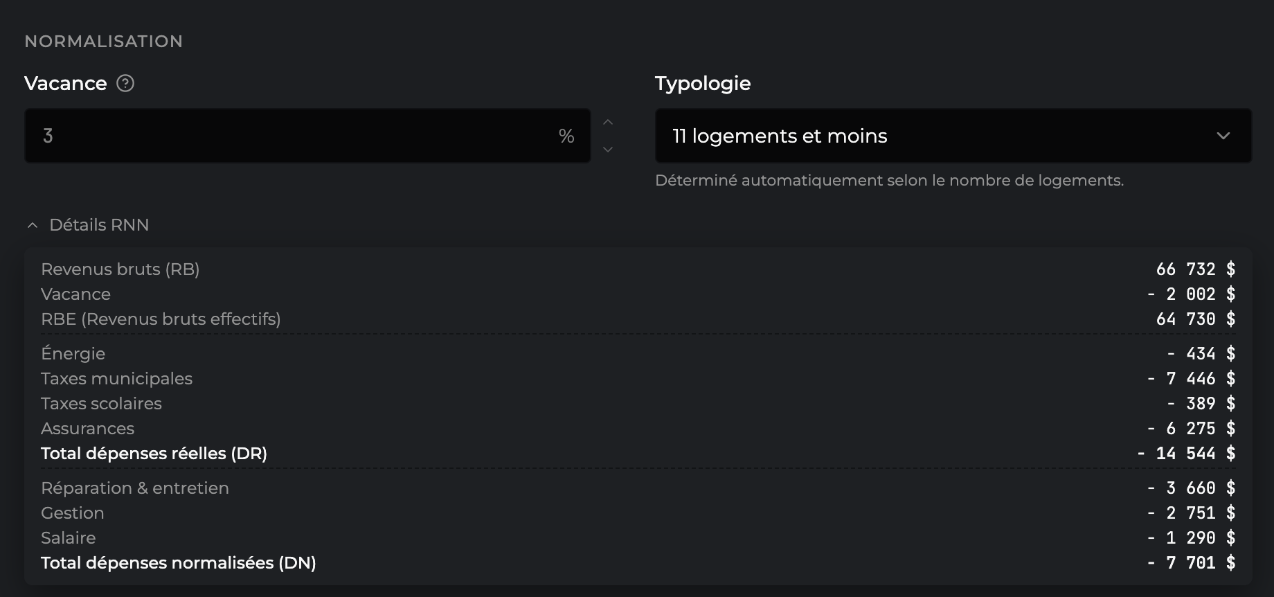 Normalisation des revenus — napkn
